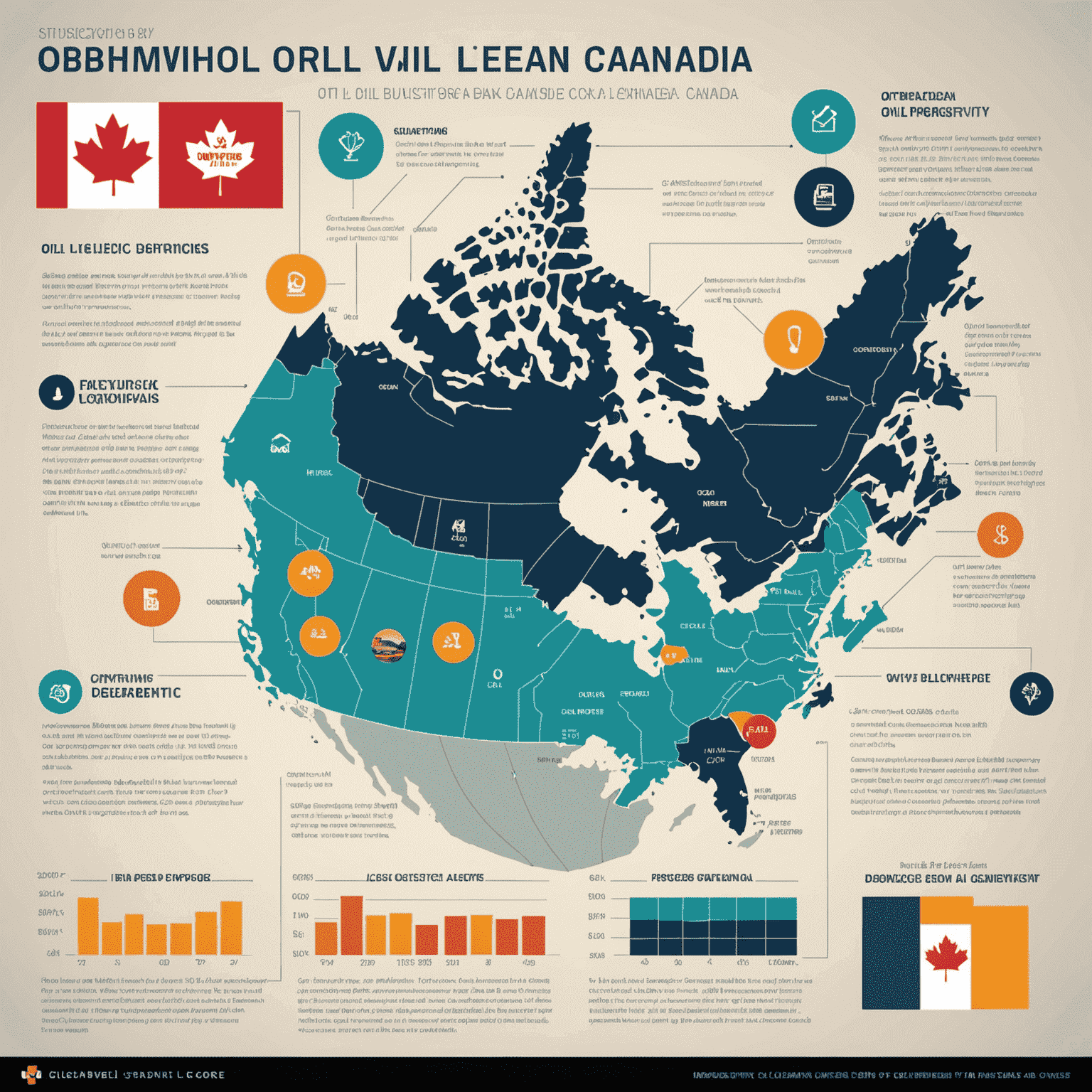 Infographic showing the step-by-step process of obtaining licenses and permits for an oil business in Canada